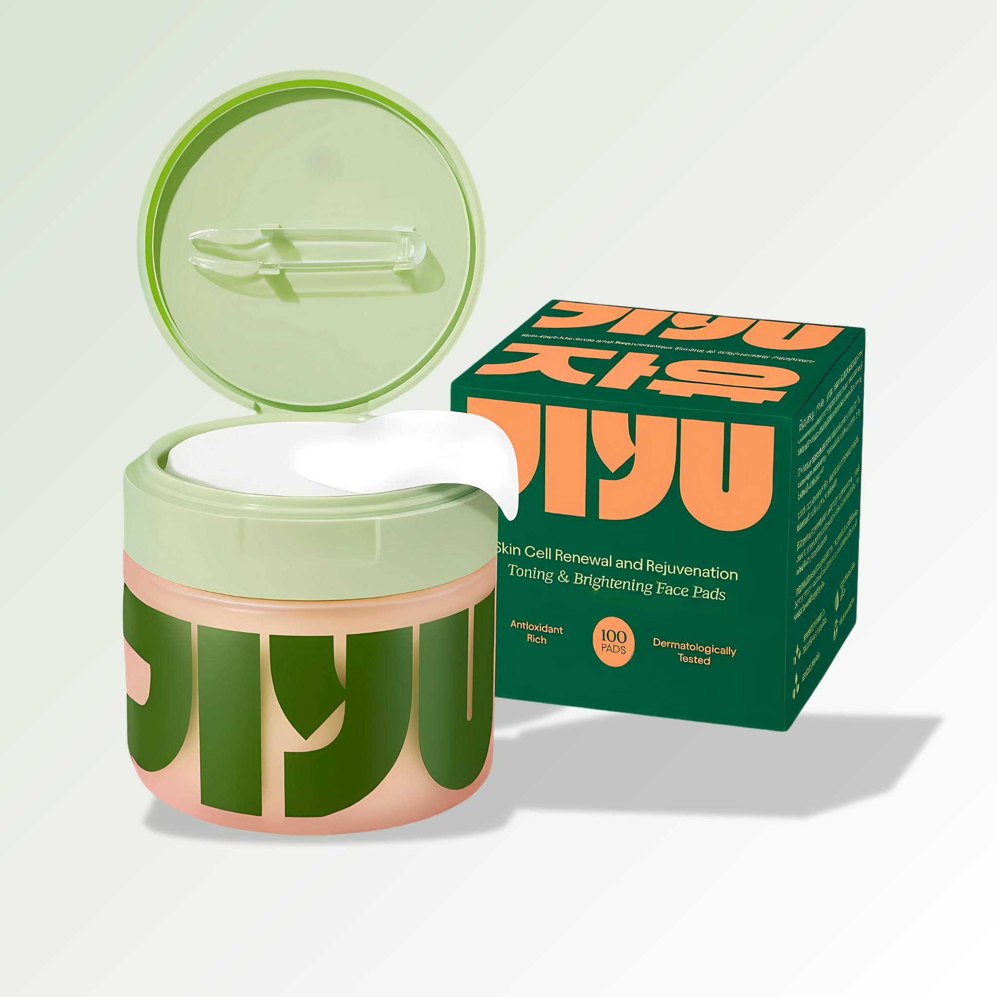 Luneo Glow Pads jar and box – Korean anti-aging toner and exfoliator with 100 pads, featuring snail mucin and niacinamide on a clean white background