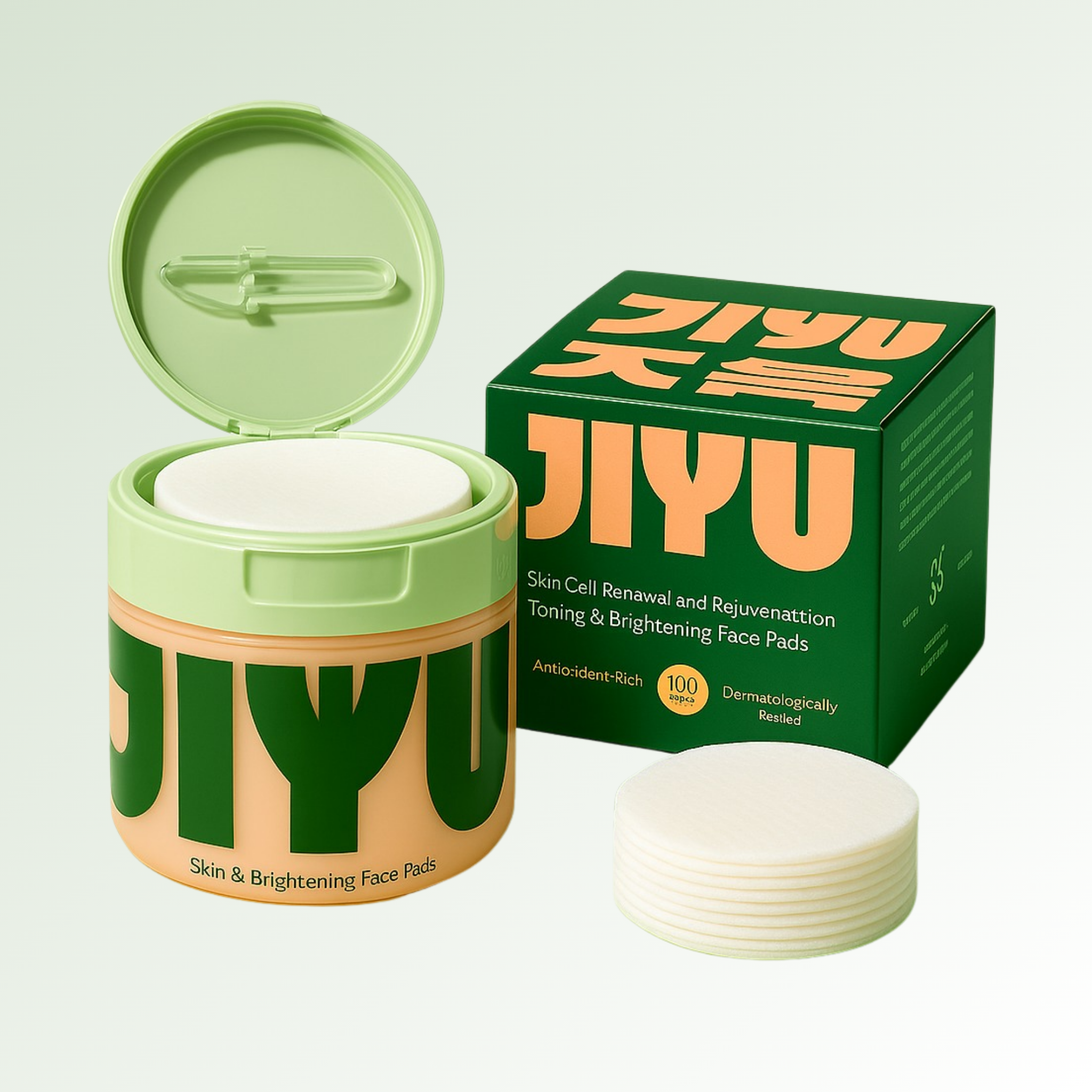 Luneo Jiyu toner and exfoliating face pads with jar, box, and stacked cotton pads – Korean skincare for brightening and anti-aging